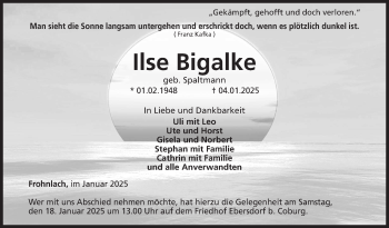 Traueranzeige von Ilse Bigalke von Neue Presse Coburg