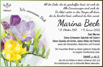 Traueranzeige von Beck Marina von Südthüringer Presse