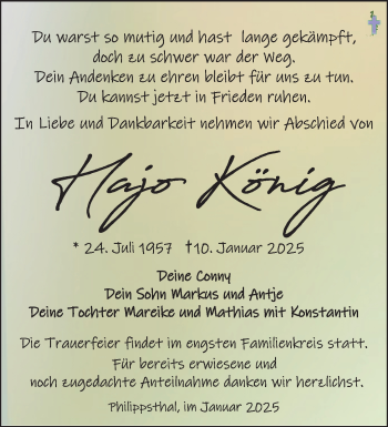 Traueranzeige von Hajo König von Südthüringer Presse