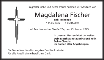 Traueranzeige von Magdalena Fischer von Frankenpost
