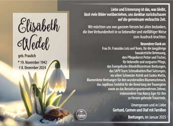 Traueranzeige von Elisabeth Wedel von Südthüringer Presse