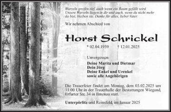 Traueranzeige von Horst Schrickel von Südthüringer Presse