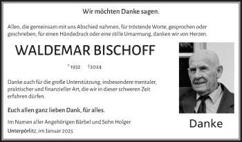 Traueranzeige von Waldemar Bischoff von Südthüringer Presse