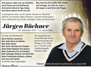 Traueranzeige von Jürgen Büchner von Südthüringer Presse
