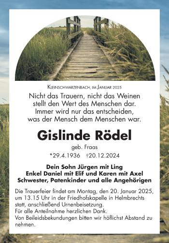 Traueranzeige von Gislinde Rödel von Frankenpost