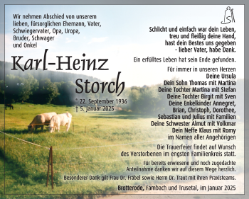 Traueranzeige von Karl-Heinz Storch von Südthüringer Presse