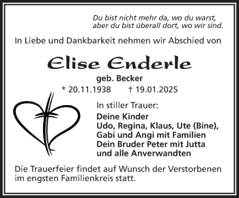 Traueranzeige von Elise Enderle von Frankenpost