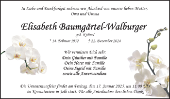 Traueranzeige von Elisabeth Baumgärtel-Walburger von Frankenpost