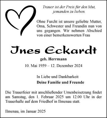 Traueranzeige von Ines Eckardt von Südthüringer Presse