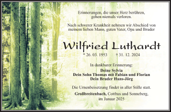 Traueranzeige von Wilfried Luthardt von Südthüringer Presse