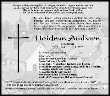 Traueranzeige von Heidrun Amborn von Südthüringer Presse