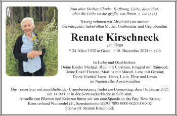Traueranzeige von Renate Kirschneck von Frankenpost