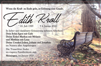 Traueranzeige von Edith Kroll von Südthüringer Presse