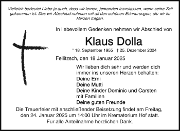 Traueranzeige von Klaus Dolla von Frankenpost
