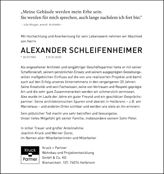 Traueranzeige von Alexander Schleifenheimer von Neue Presse Coburg