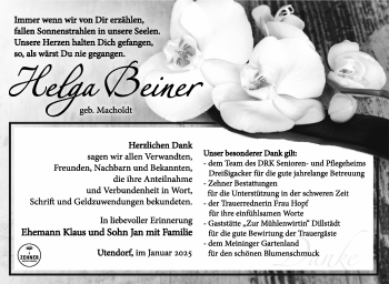 Traueranzeige von Helga Beiner von Südthüringer Presse