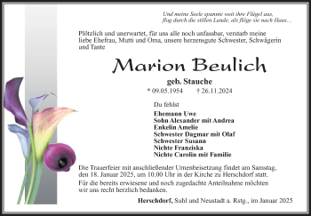 Traueranzeige von Marion Beulich von Südthüringer Presse