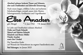 Traueranzeige von Elke Anacker von Südthüringer Presse