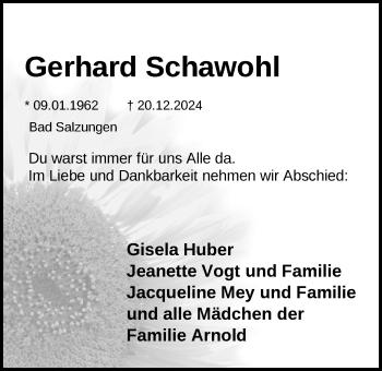 Traueranzeige von Gerhard Schawohl von Südthüringer Presse