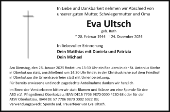 Traueranzeige von Eva Ultsch von Frankenpost