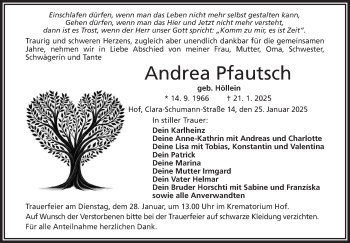 Traueranzeige von Andrea Pfautsch von Frankenpost