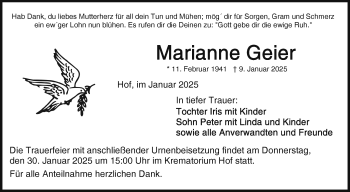 Traueranzeige von Marianne Geier von Frankenpost
