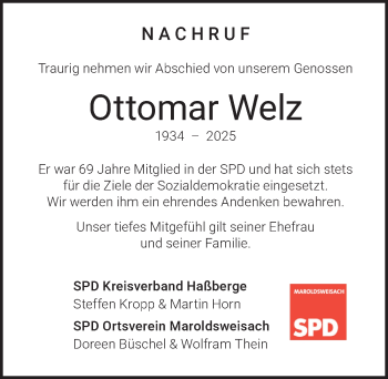 Traueranzeige von Ottomar Welz von Neue Presse Coburg