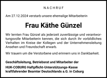 Traueranzeige von Käthe Günzel von Neue Presse Coburg