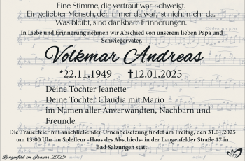 Traueranzeige von Volkmar Andreas von Südthüringer Presse