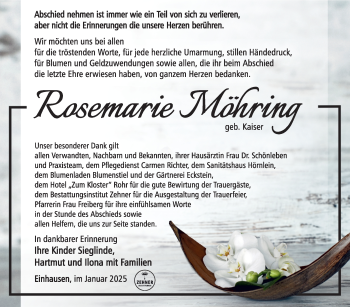 Traueranzeige von Rosemarie Möhring von Südthüringer Presse