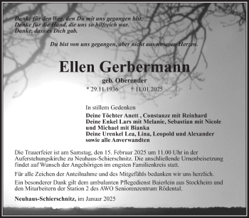 Traueranzeige von Ellen Gerbermann von Südthüringer Presse