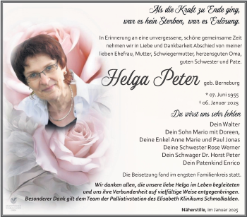 Traueranzeige von Helga Peter von Südthüringer Presse