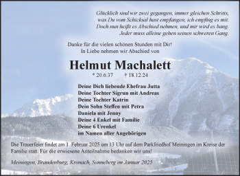 Traueranzeige von Helmut Machalett von Südthüringer Presse