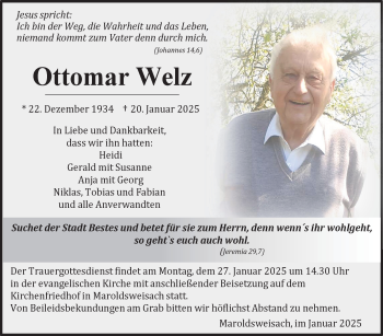 Traueranzeige von Ottomar Welz von Neue Presse Coburg