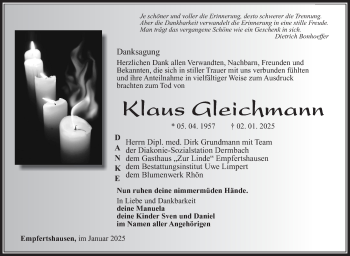Traueranzeige von Klaus Gleichmann von Südthüringer Presse