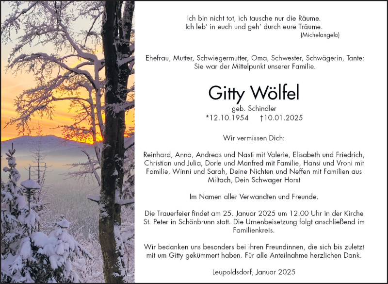  Traueranzeige für Gitty Wölfel vom 18.01.2025 aus Frankenpost
