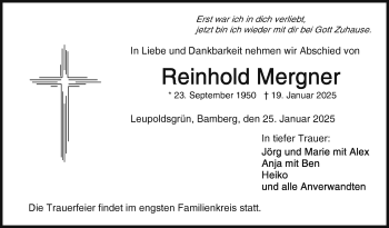 Traueranzeige von Reinhold Mergner von Frankenpost