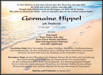 Traueranzeige von Germaine Hippeö von Südthüringer Presse