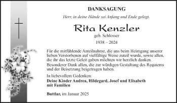Traueranzeige von Rita Kenzler von Südthüringer Presse