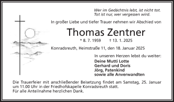 Traueranzeige von Thomas Zentner von Frankenpost