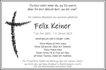 Traueranzeige von Felix Keiner von Frankenpost