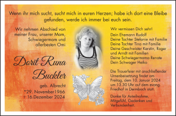 Traueranzeige von Dorit Buckler von Südthüringer Presse