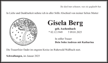 Traueranzeige von Gisela Berg von Südthüringer Presse