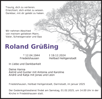 Traueranzeige von Roland Grüßing von Südthüringer Presse