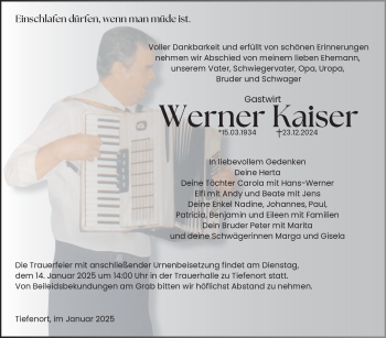 Traueranzeige von Werner Kaiser von Südthüringer Presse
