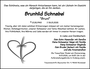 Traueranzeige von Brunhild Schnabel von Frankenpost