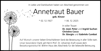 Traueranzeige von Annetraut Bauer von Neue Presse Coburg
