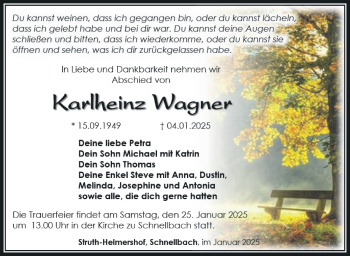 Traueranzeige von Karlheinz Wagner von Südthüringer Presse