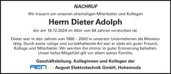 Traueranzeige von Dieter Adolph von Südthüringer Presse