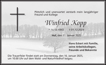 Traueranzeige von Winfried Kopp von Frankenpost